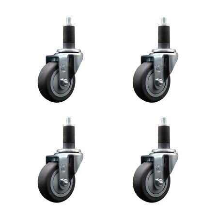 Service Caster 3.5'' Thermoplastic Rubber Wheel Swivel 1-1/4'' Expanding Stem Caster Set, 4PK SCC-EX20S3514-TPRB-114-4